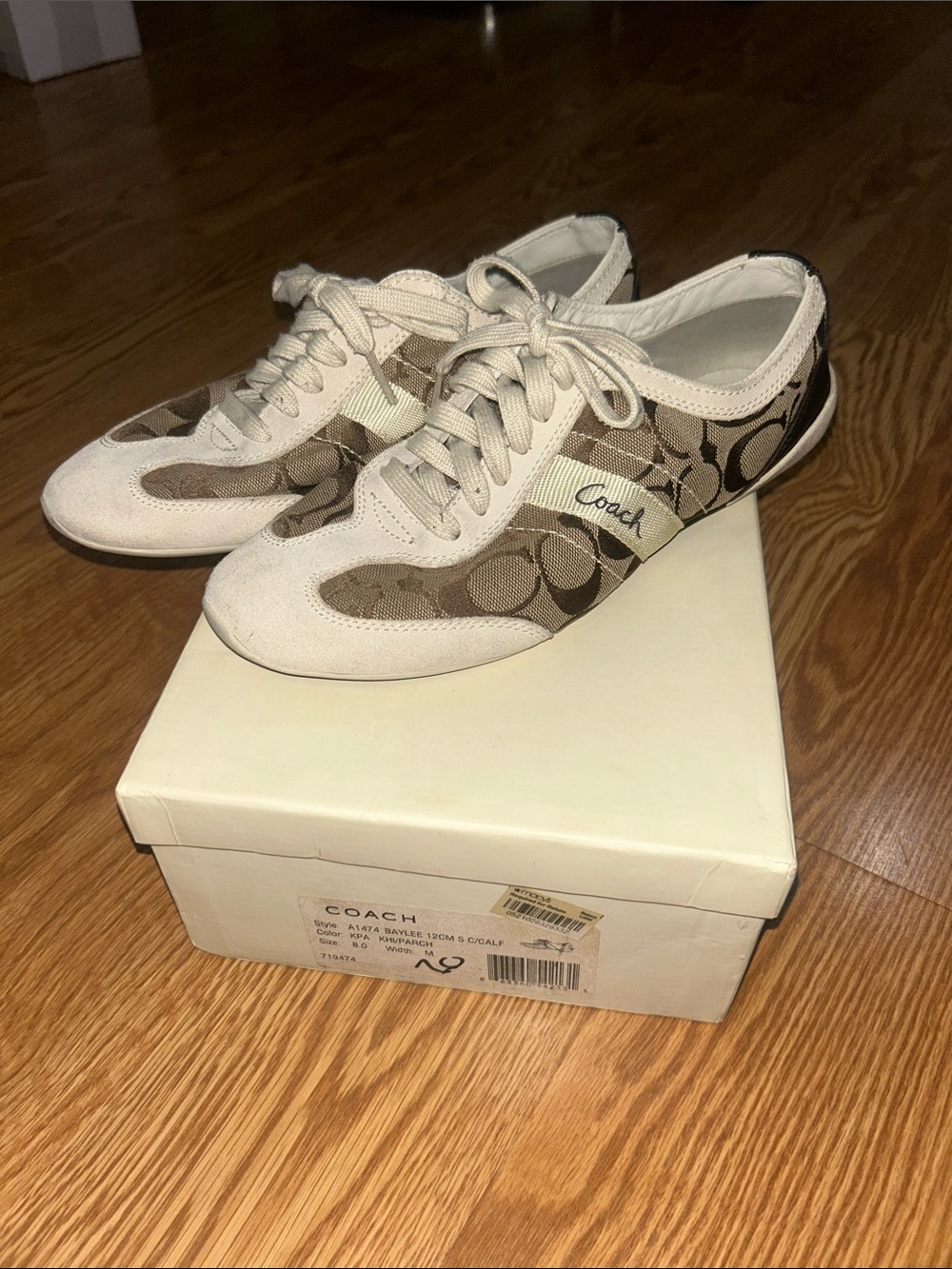 Vintage Coach Y2K Beige and Brown Signature Canvas Lace-Up Sneakers